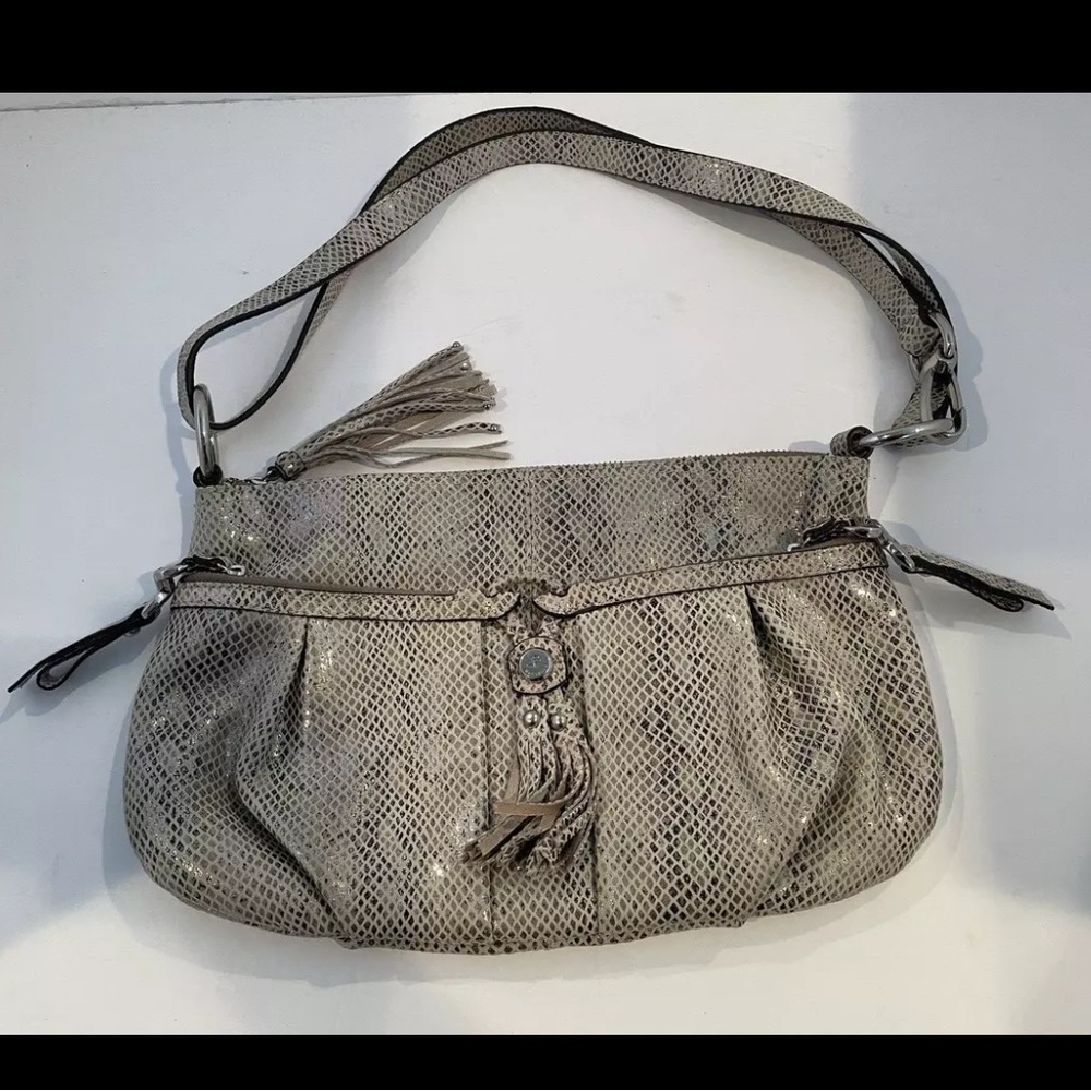 B.Makowski Beige Python Snakeskin Genuine Leather Yvette East/West Purse